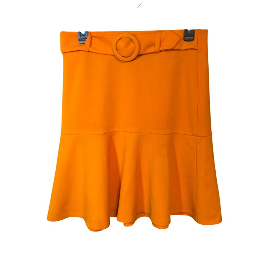 NYCC New York Clothing Co Women’s Orange Scuba Style Ruffled Mini Skirt Size S
